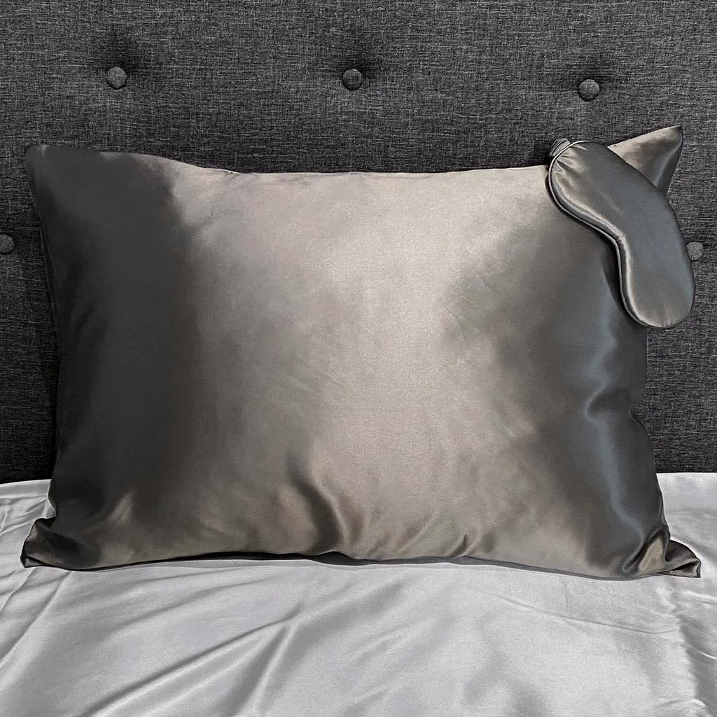 22 Momme Silk Pillowcase & Sleep Mask Gift Set - Gunmetal