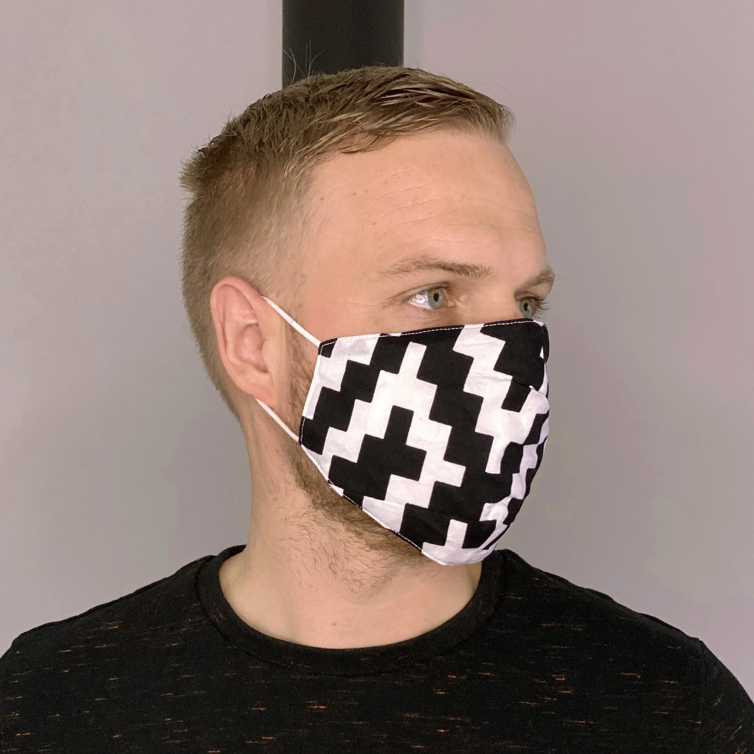 African print Mouth mask / Face mask made of 100% cotton Unisex - Black white blocks