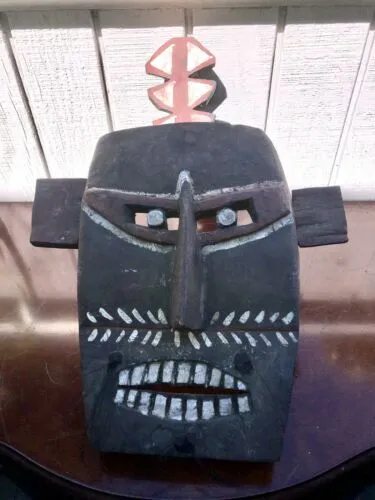 Antique African Art Wood Carved Tribal Ceremonial Mask From The Ivory Coast