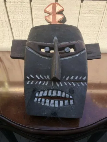 Antique African Art Wood Carved Tribal Ceremonial Mask From The Ivory Coast