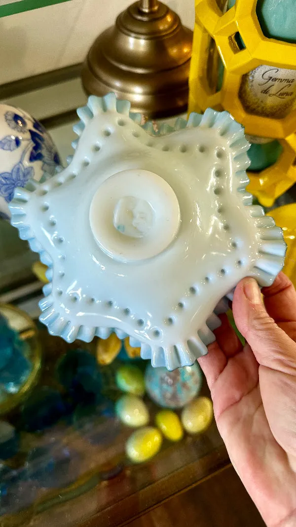 Antique Brides Basket, Late 1800s, Fenton Bowl, Ruffled Cased Glass