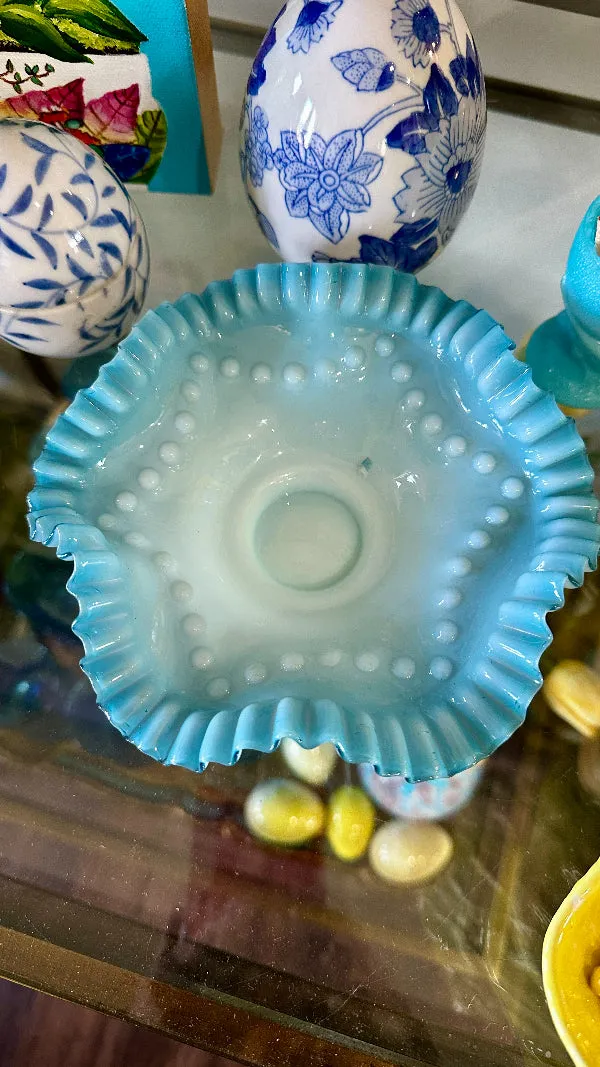 Antique Brides Basket, Late 1800s, Fenton Bowl, Ruffled Cased Glass