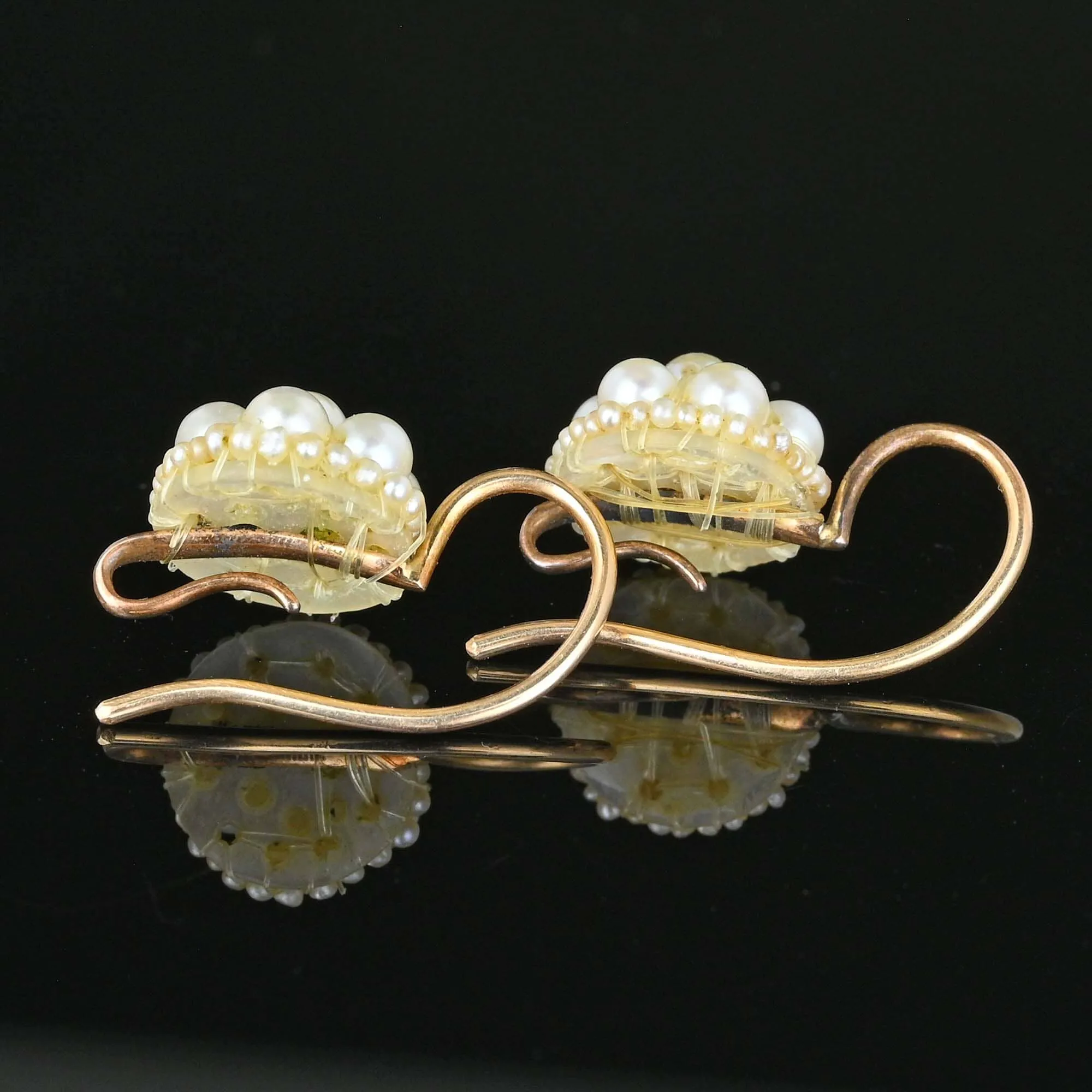 Antique Georgian Pearl Cluster Earrings in 14k Gold