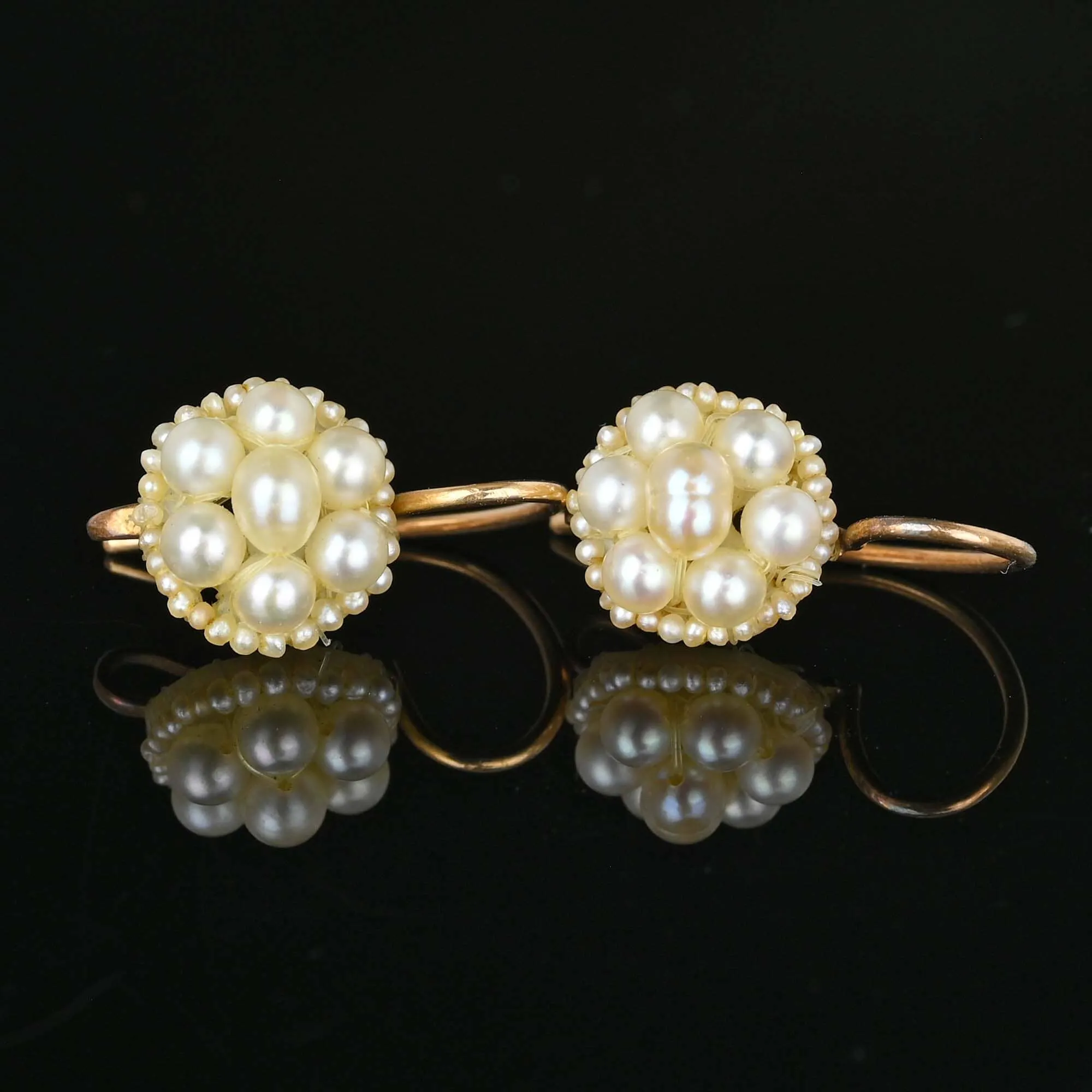 Antique Georgian Pearl Cluster Earrings in 14k Gold