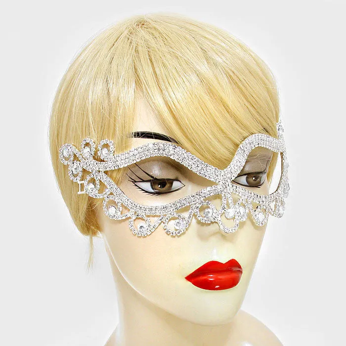 Bahati Swirl Filigree Cat Eye Masquerade Mask | Silver | Crystal