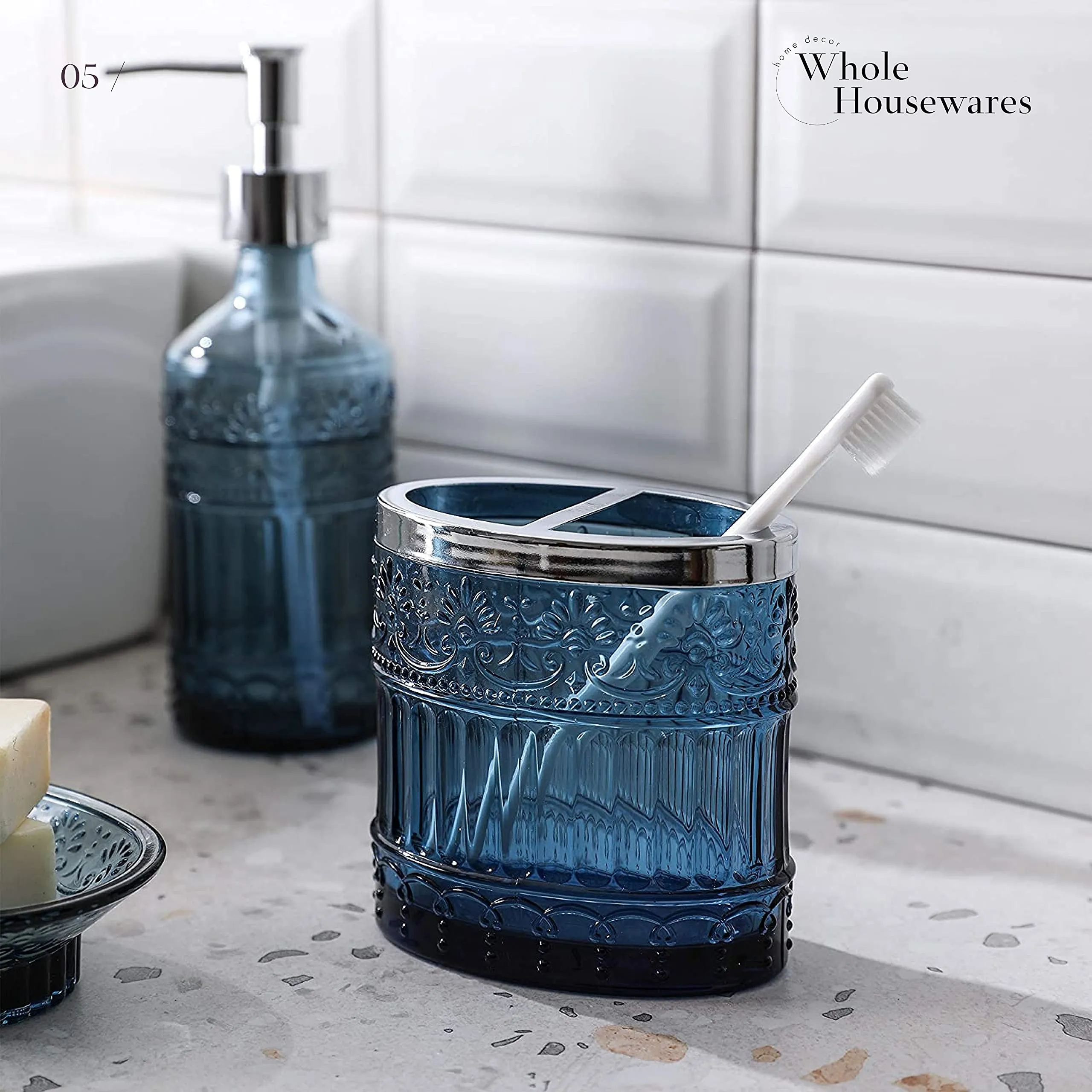 Bathroom Accessory Set | 4-Piece Decorative Glass Bathroom Accessories Set | Soap Dispen