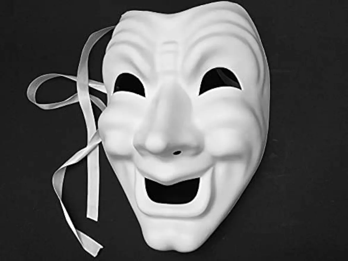 Blank DIY Masquerade Comedy Tragedy Mask Unisex Adult Performance Play Halloween Wear or Deco