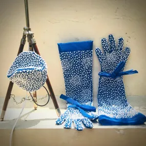 Cobalt Blue Pearl Encrusted Mask and Gloves Set