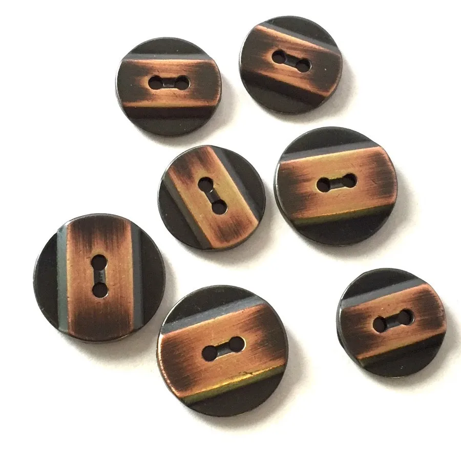 Copper Stripe on Black Metal Button, 5/8" or 11/16" round