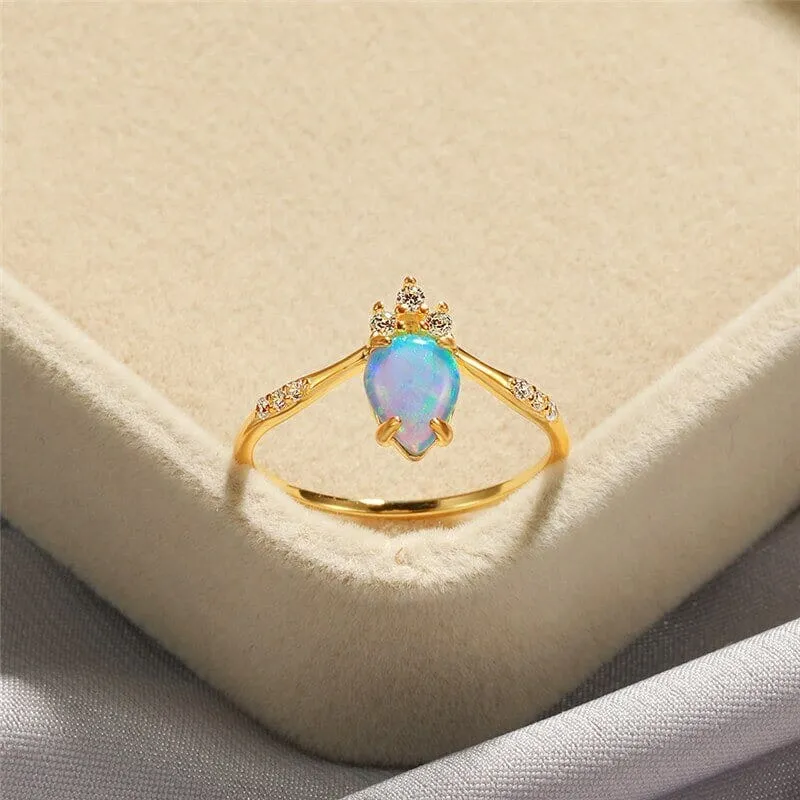 Crowning Blue Fire Opal Gold Ring - 925 Sterling Silver