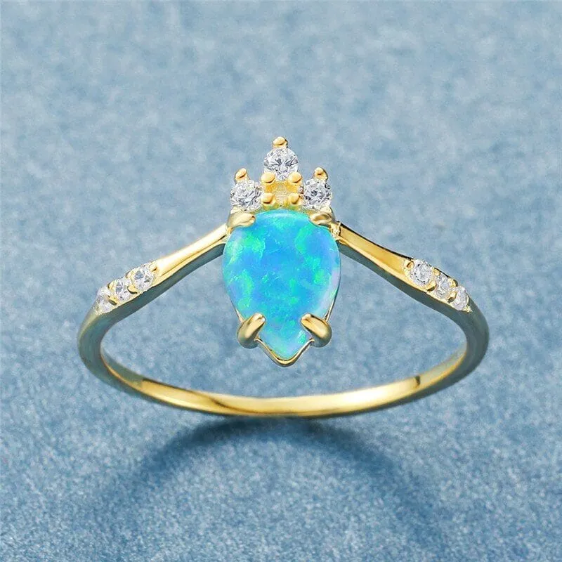 Crowning Blue Fire Opal Gold Ring - 925 Sterling Silver