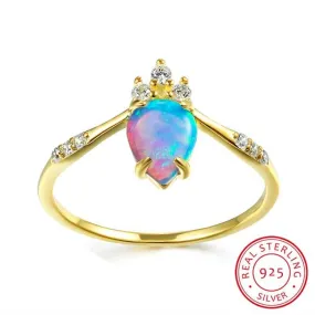 Crowning Blue Fire Opal Gold Ring - 925 Sterling Silver