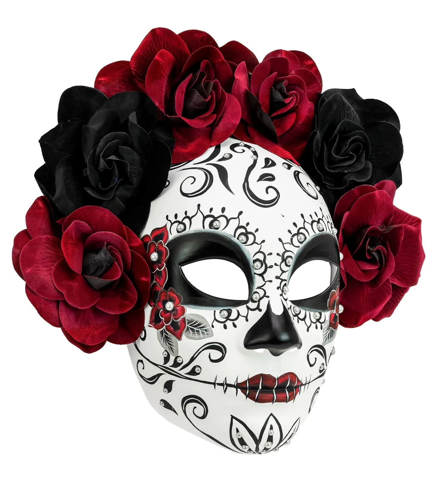 Day of the Dead Mask Black & Burgundy Roses