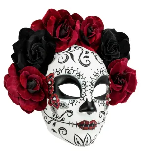 Day of the Dead Mask Black & Burgundy Roses