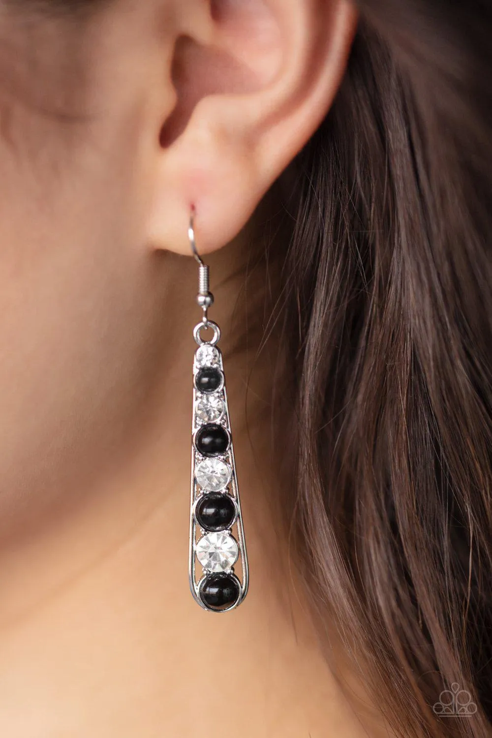 Drawn Out Drama Black and White Earrings - Paparazzi Accessories