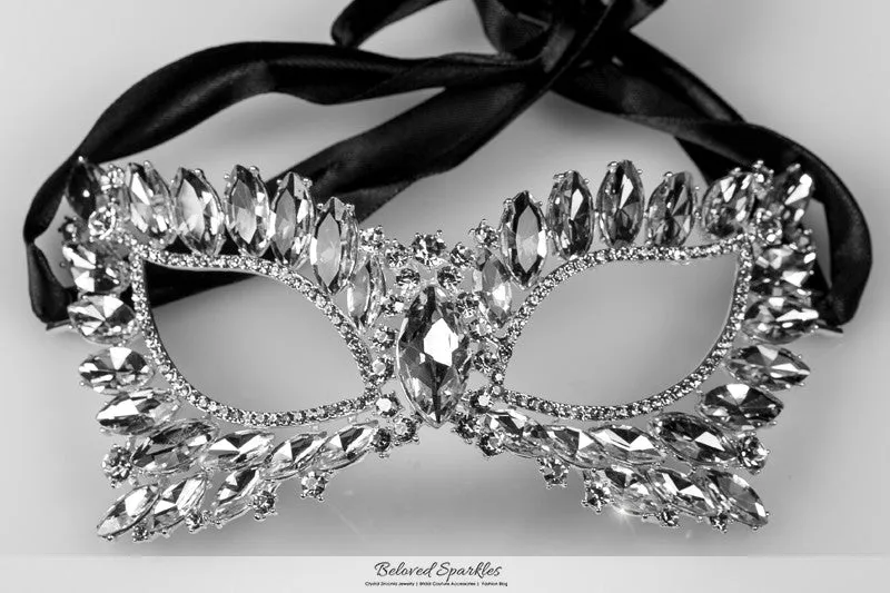 Eileen Marquise Crystal Cat Eye Masquerade Mask | Crystal | Silver