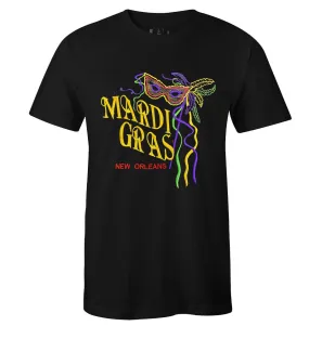 Embroidered Mardi Gras New Orleans Hand Mask Black T-Shirt