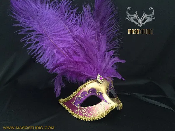 Fifty shades of Grey masquerade ball mask Lavender Purple Gold Feather