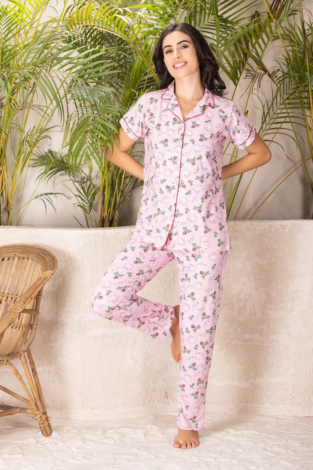 Floral Print Classic collar pj set