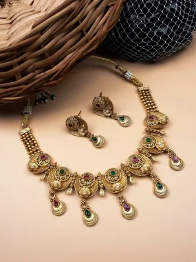 Gold Plated Kempu Hydra Rajwadi Necklace Set