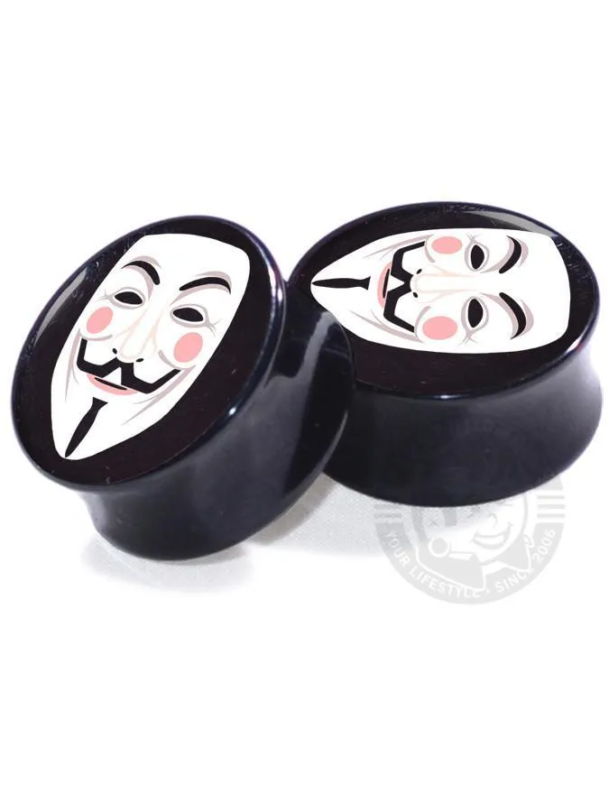 Guy Fawkes Mask Acrylic Image Plugs