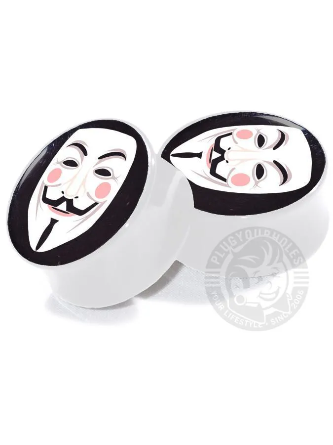 Guy Fawkes Mask Acrylic Image Plugs