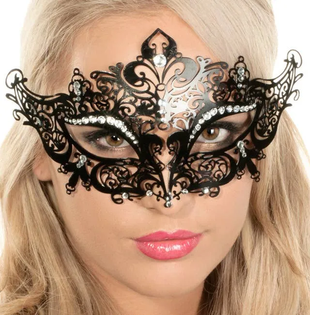 Lacework Black Metal Rhinestone Masquerade Mask