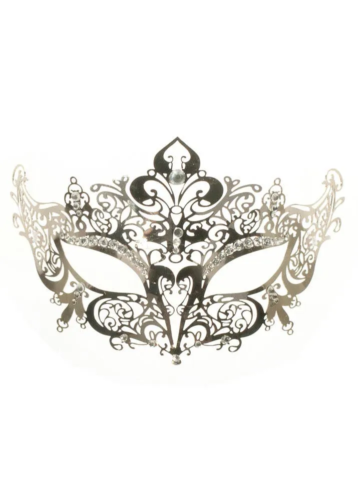 Lacework Silver Metal Rhinestone Masquerade Mask