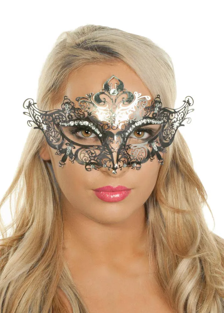 Lacework Silver Metal Rhinestone Masquerade Mask