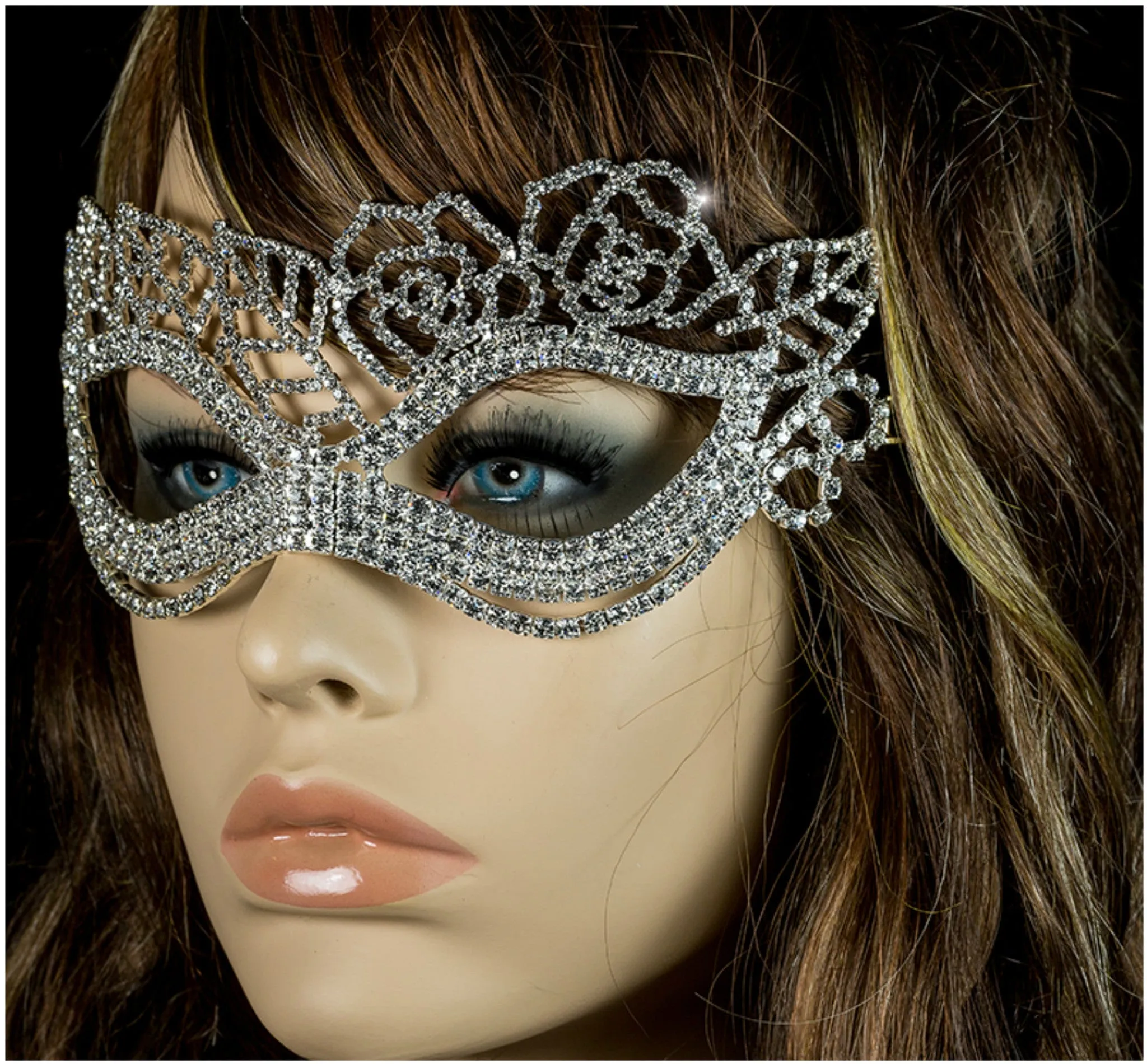 Lara Leaf Cluster Silver Masquerade Mask | Cystal | Silver