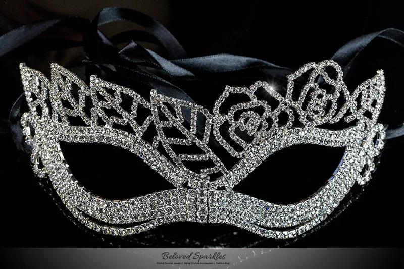 Lara Leaf Cluster Silver Masquerade Mask | Cystal | Silver