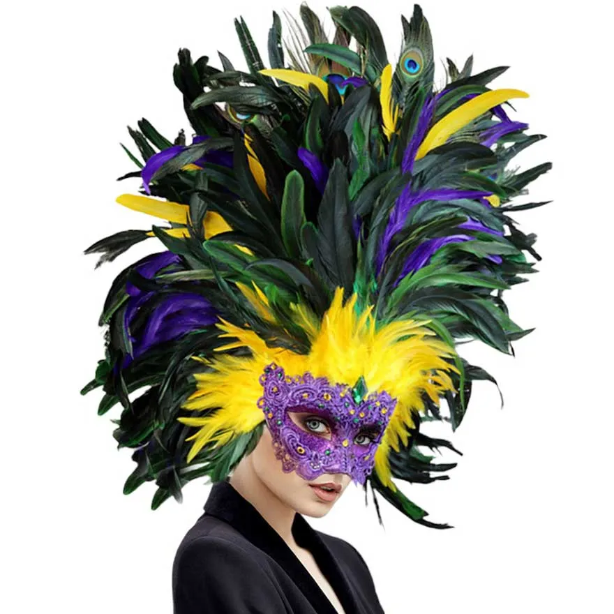 Mardi Gras Masquerade Venetian Feather Mask