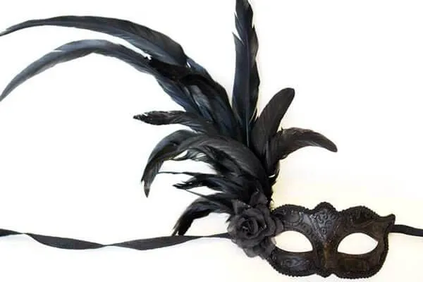 Mask with Side Rose and Feather - Black