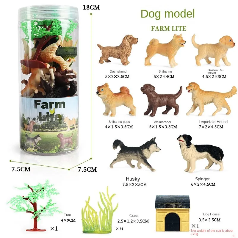 Mini Dog Toy Model Barrel Golden Retriever Shiba Inu Husky Set Cake Car Decoration Children's Educational Toys