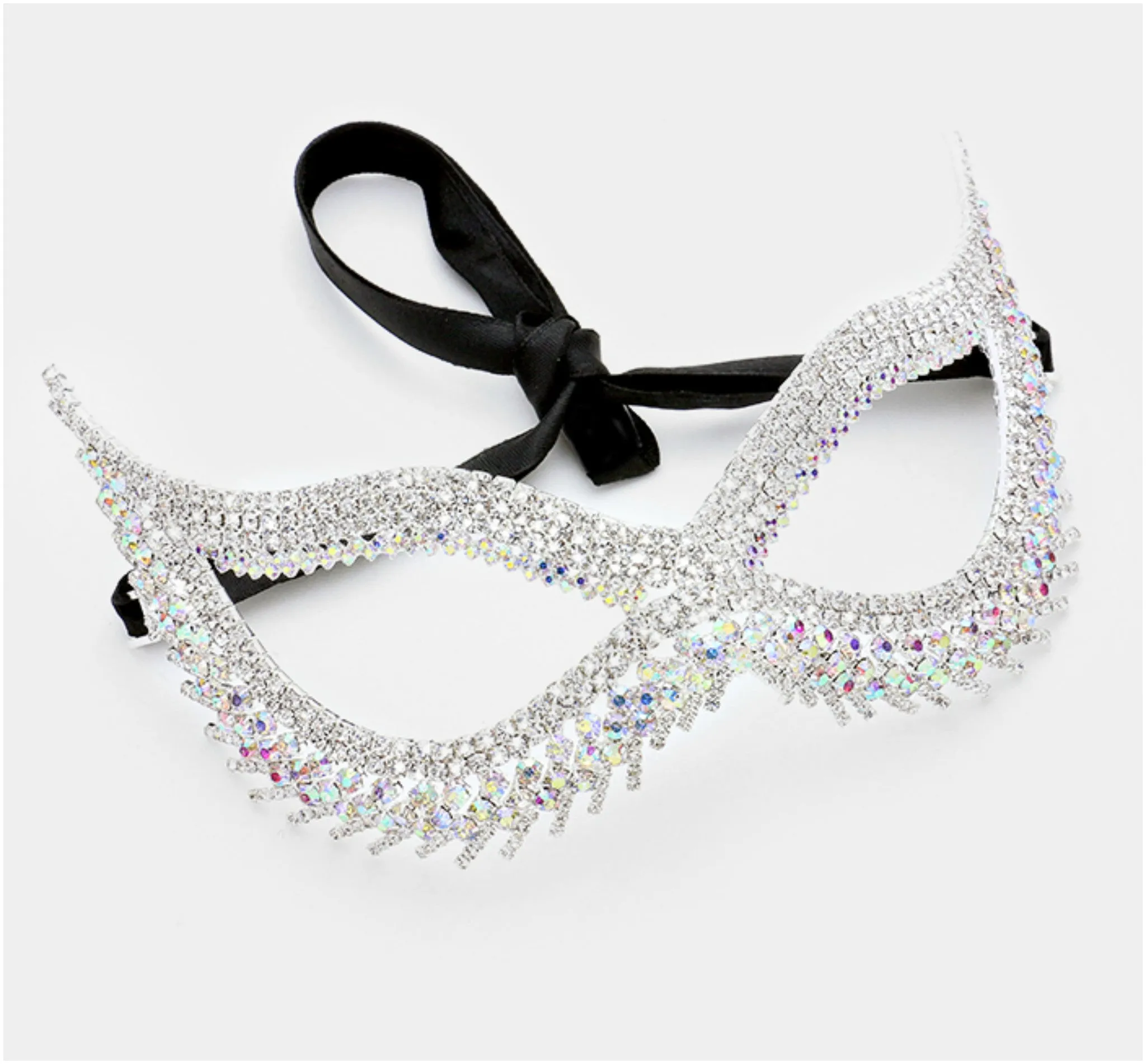 Noga Cluster Cat Eye Masquerade Mask | Silver | Crystal