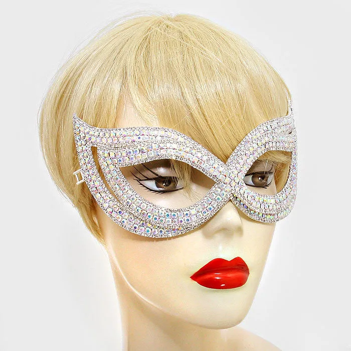 Ondrea Exquisite Double Cat Eye Masquerade Mask | AB Crystal | Silver