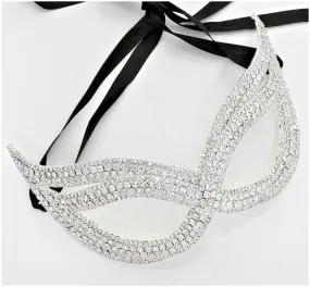 Ondrea Exquisite Double Cat Eye Masquerade Mask | Crystal | Silver