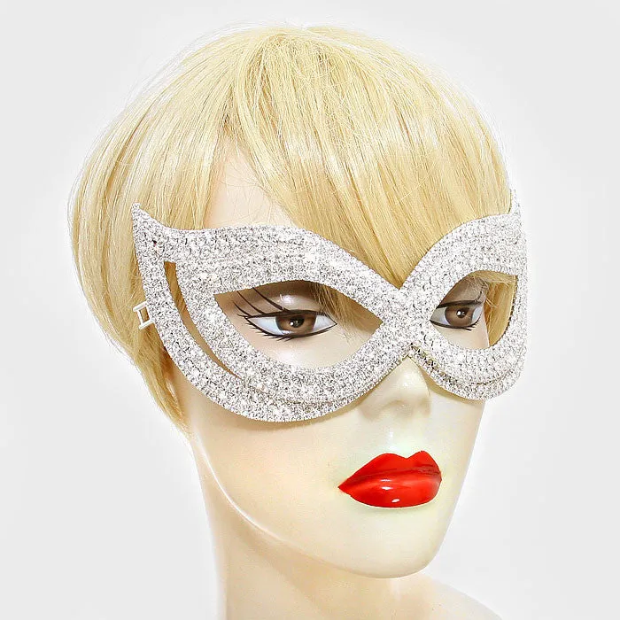 Ondrea Exquisite Double Cat Eye Masquerade Mask | Crystal | Silver