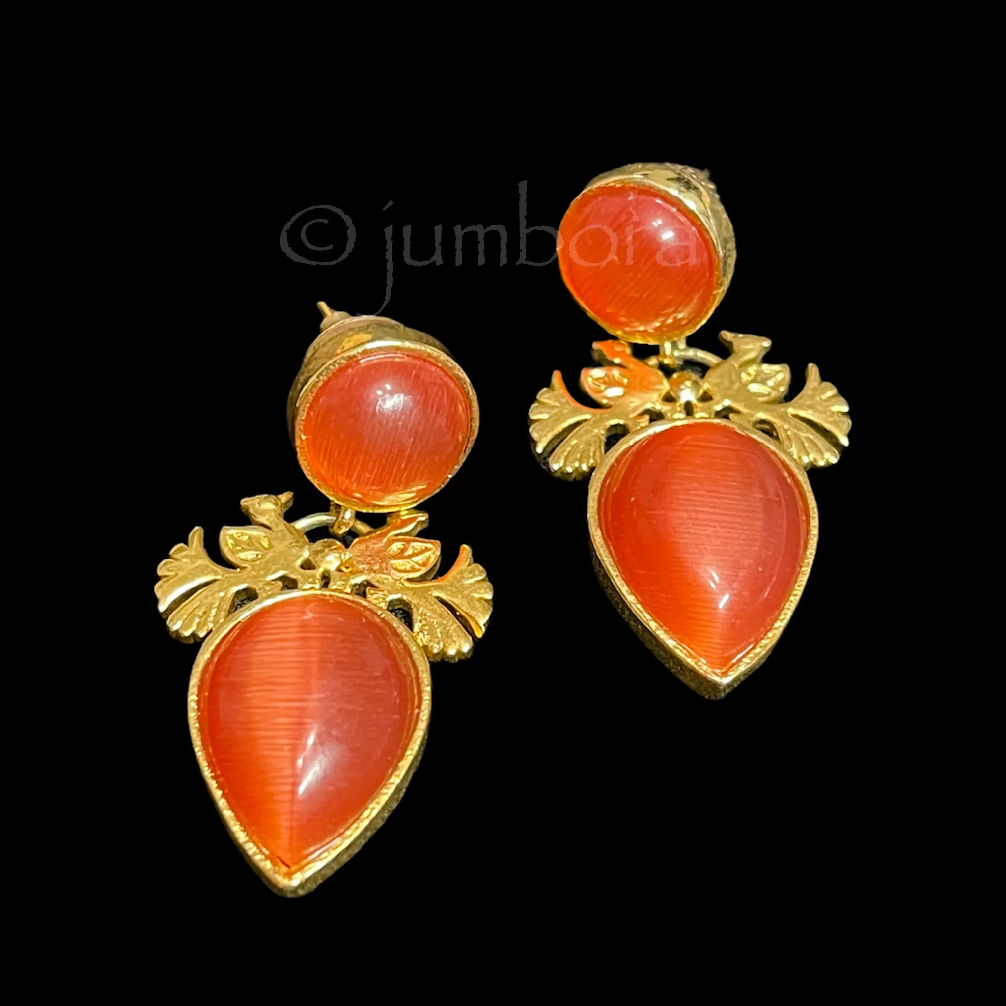 Orange Agate Stone Gold Finish Earring