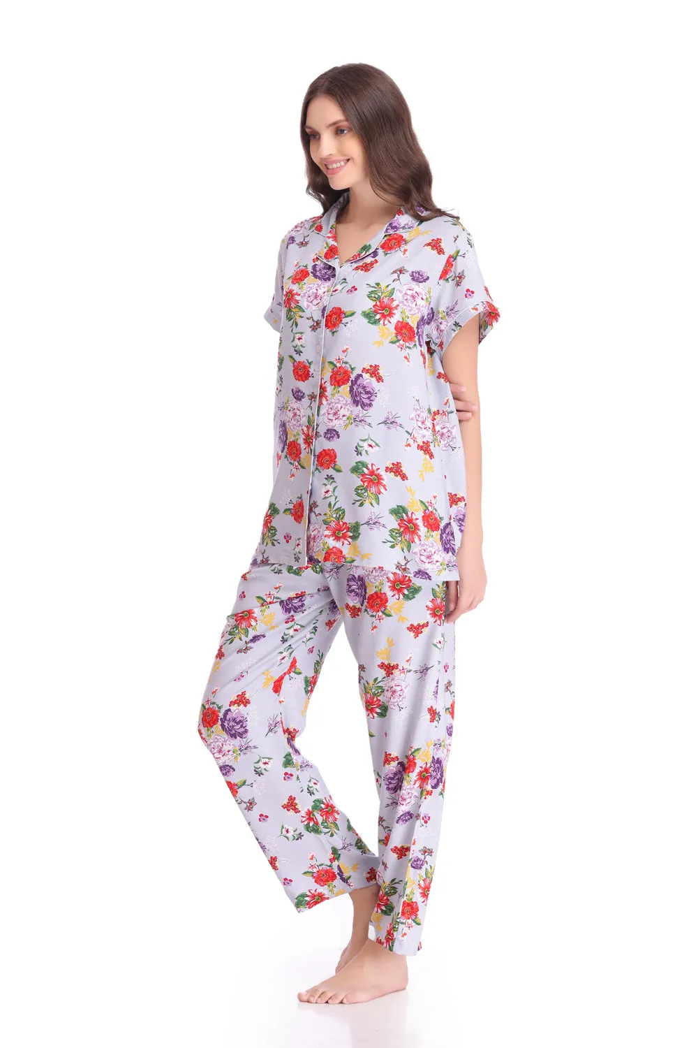 Printed Cotton Classic Collar Night suit