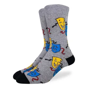 "Drama Masks" Crew Socks by Good Luck Sock - Medium - SALE