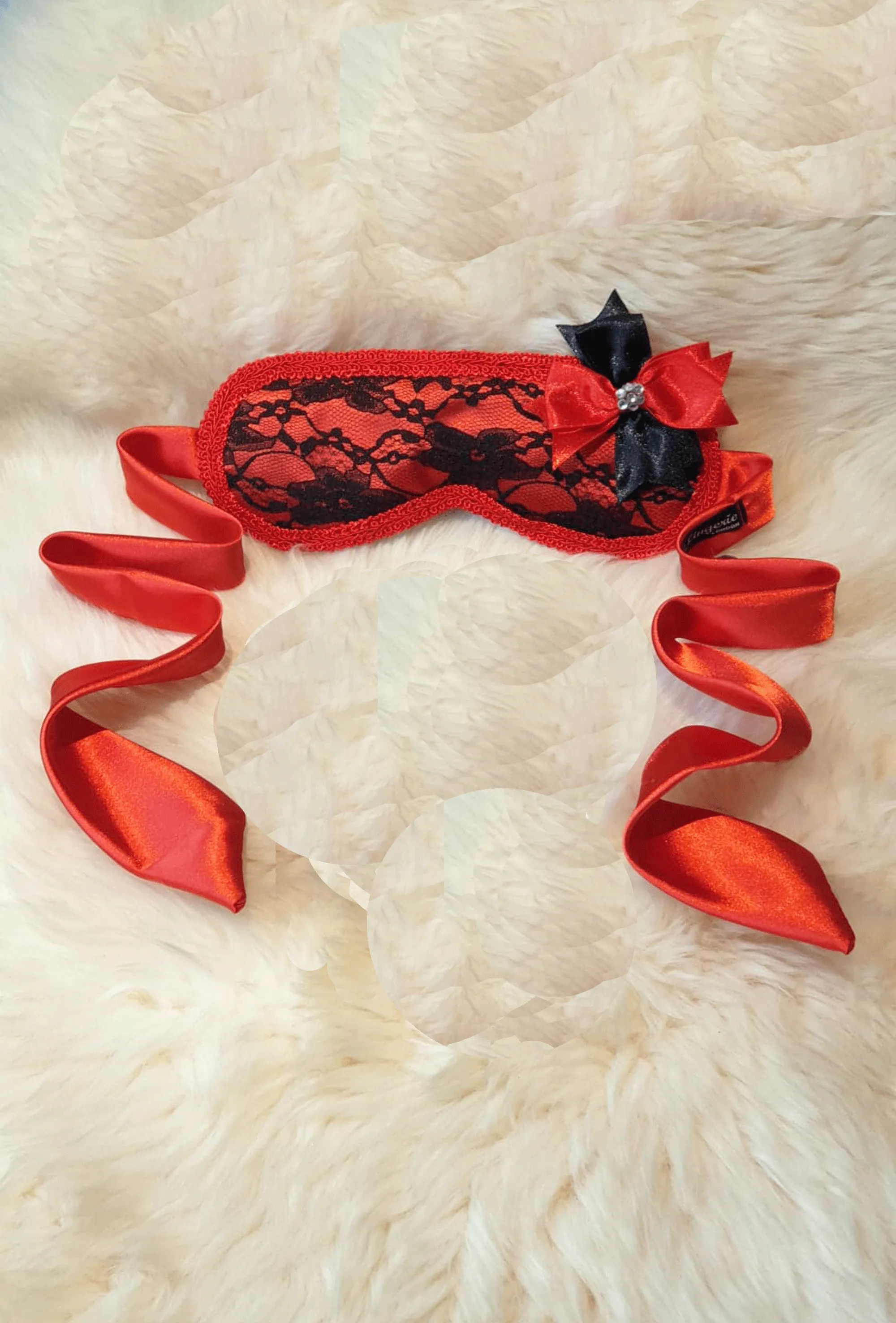 Satin Tie Ruffled Eyemask, Embroidered Blindfold