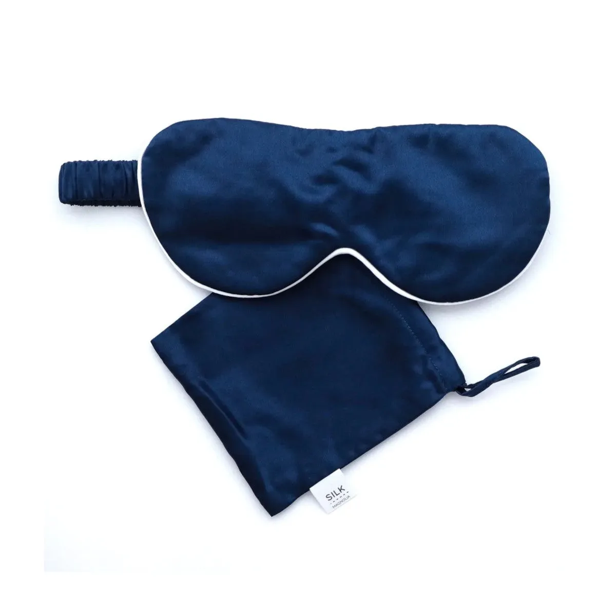 Silk Magnolia Silk Travel Eye Mask French Navy With Ivory Piping