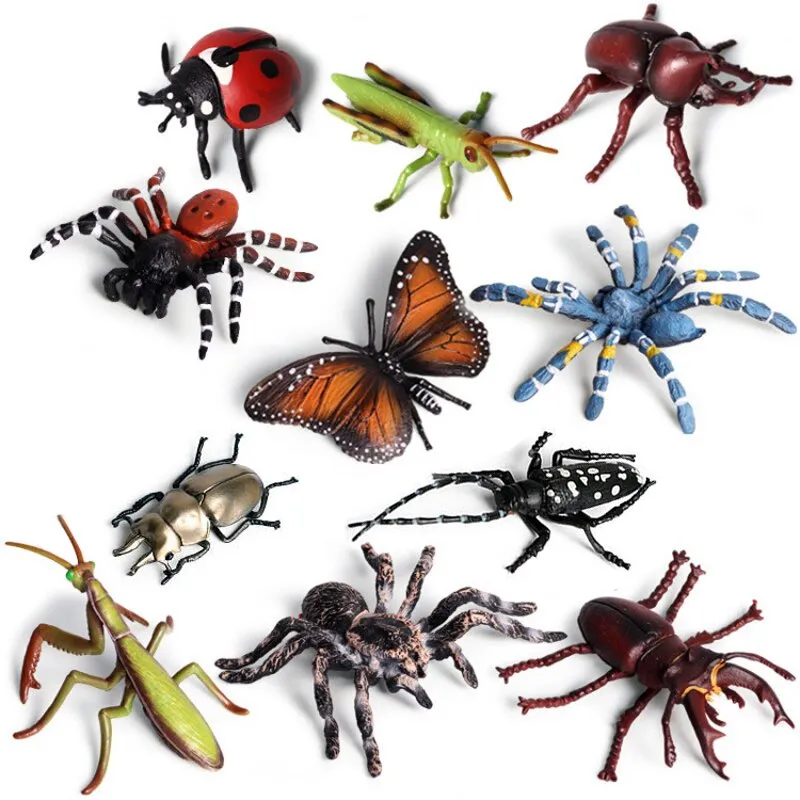 Simulated Insect Animal Figurine Model Spider Grasshopper Butterfly Snail Action Figure Scene Decoration Kids Collect Toys Gifts