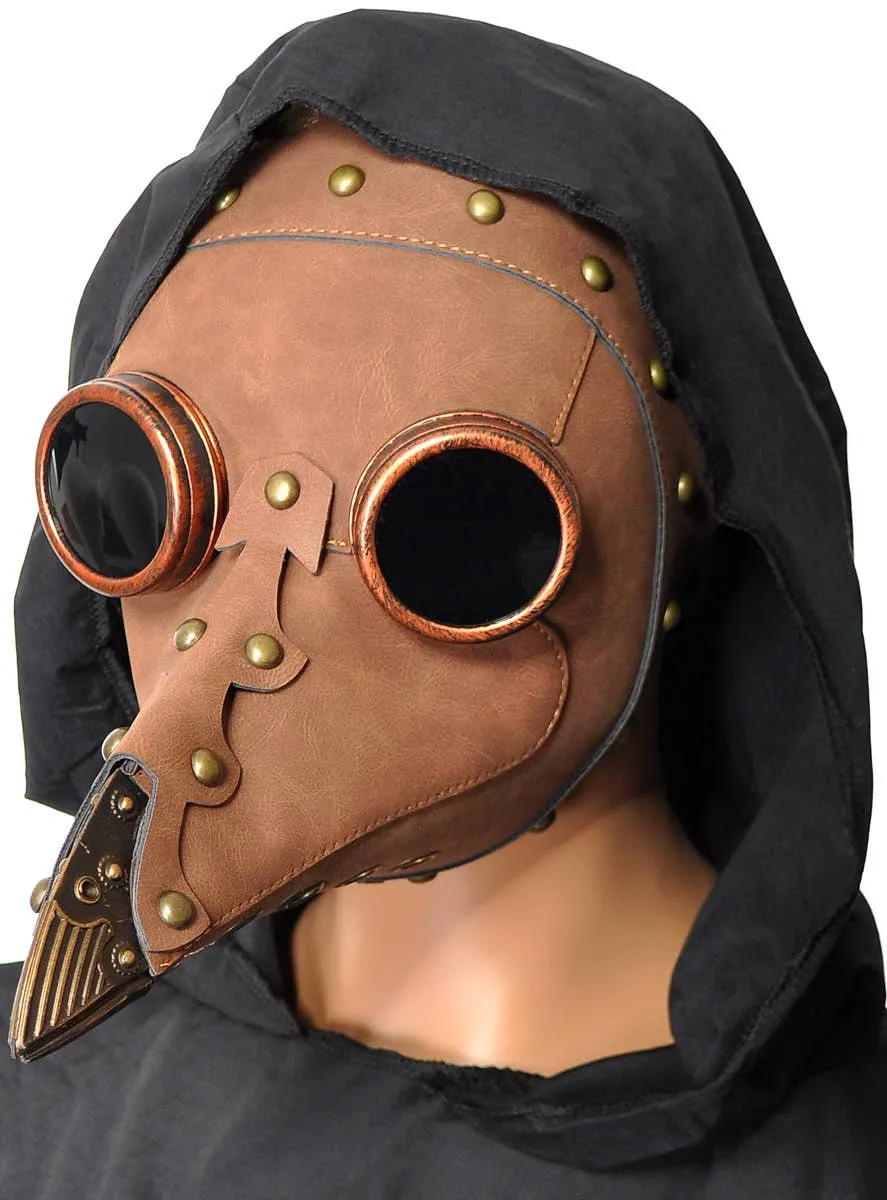 Steampunk Plague Doctor Brown Halloween Mask with Goggles