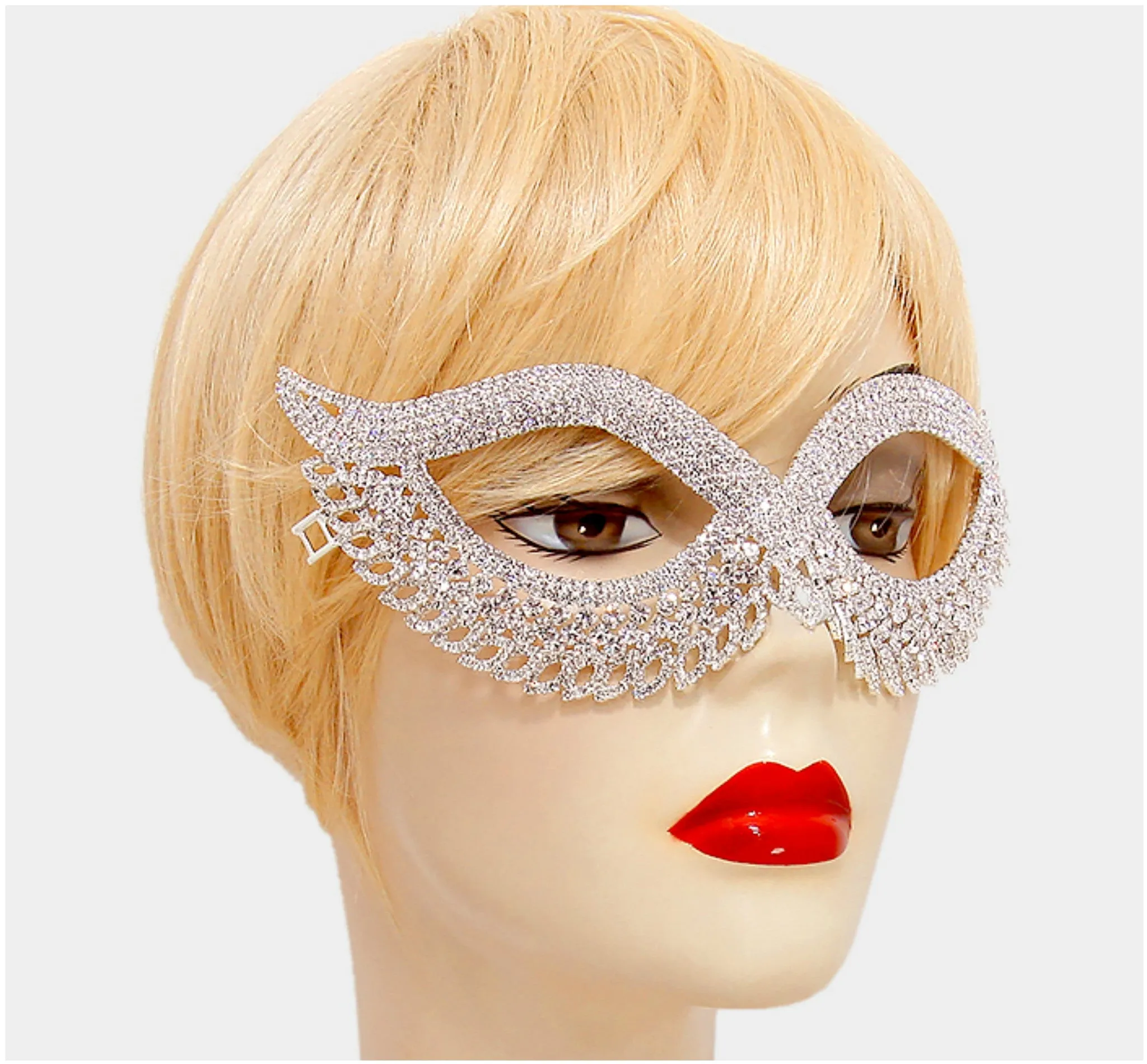 Teri Classic Cat Eye Crystal Silver Masquerade Mask.