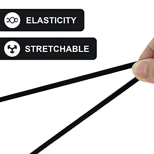 VATIN 150 Yards 1/4" Width Elastic Mask Strap String Black Flat Cord Securing Holder Earloop Band, Soft Ear Tie Rope Handmade DIY Craft for Mask Sewing Stretchy Trim