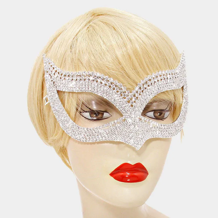 Weslee Statement Cat Eye  Crystal Silver Masquerade Mask.