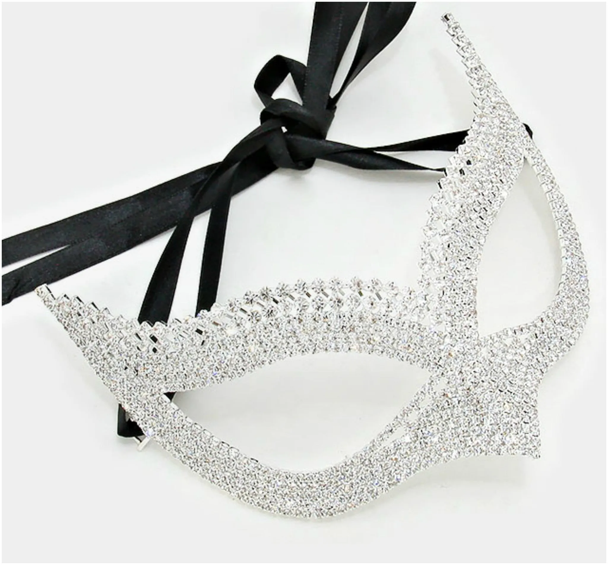 Weslee Statement Cat Eye  Crystal Silver Masquerade Mask.